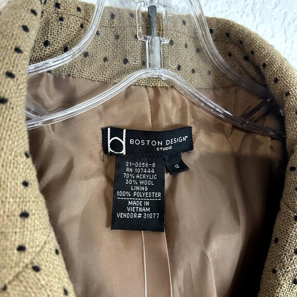 Boston Design Studio Three Button Blazer Womens Size 12 Tan Black Polka Dot NWOT - Picture 3 of 4